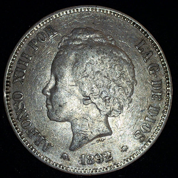 Spain. 5 Pesetas. 1892