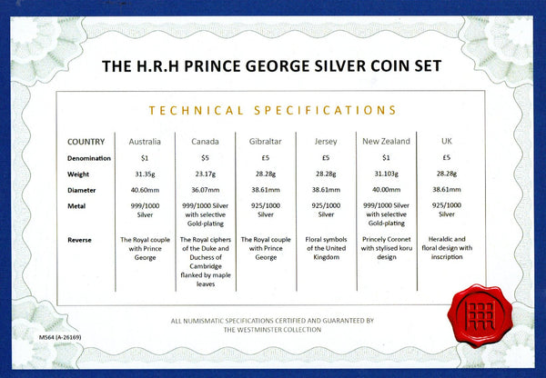 Prince George of Cambridge 6 Coin silver proof Set. 2013