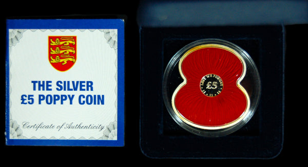 Jersey. The Proof Silver 5 Pound Poppy Coin. 2012