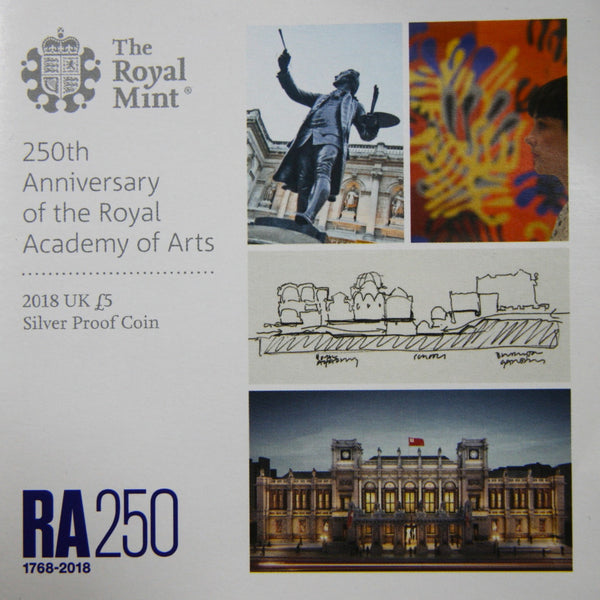 Elizabeth II. Silver Proof 5 Pounds. 2018. 250th Anniversary Royal Academy of Arts.