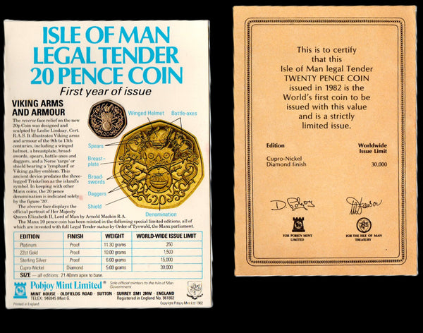 Isle of Man. Diamond Finish Twenty Pence. 1982. Worlds first.