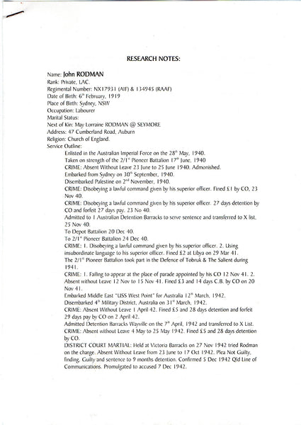 WW2. Campaign group of 5. Rodman. A.I.F. & Royal Australian Air Force.