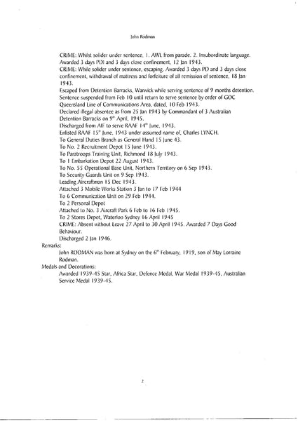 WW2. Campaign group of 5. Rodman. A.I.F. & Royal Australian Air Force.