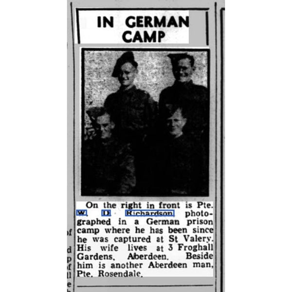 WW2. Campaign group of 3. Richardson. Seaforth Highlanders. P.O.W. 1940.
