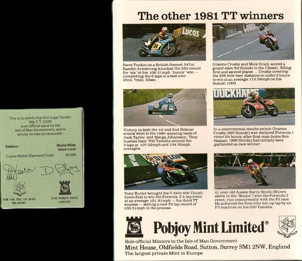 Isle of Man. Fifty Pence. 1982. Diamond Finish TT Issue.