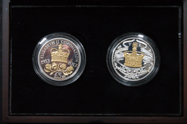 Elizabeth II. Proof piedfort £5 pair. Jersey & Guernsey