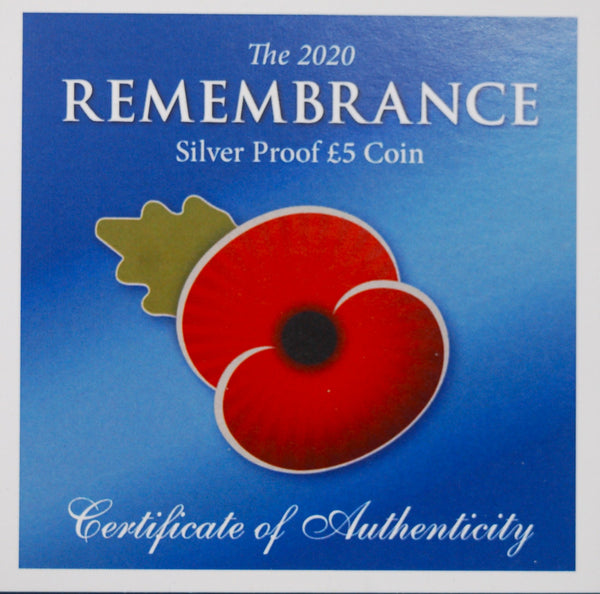 Jersey. Silver proof £5. Remembrance poppy issue. 2020.