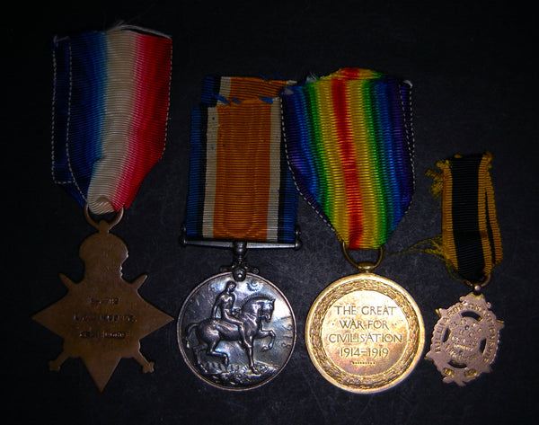 WW1. 1915 star trio & Gold Temperance fob. Perry. Seaforth.