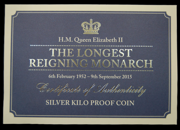 Jersey. Sterling silver proof £100. 2015. One kilogram.