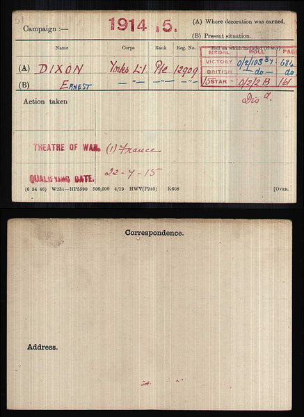 WW1. Trio. Dixon. Yorkshire Light Infantry.