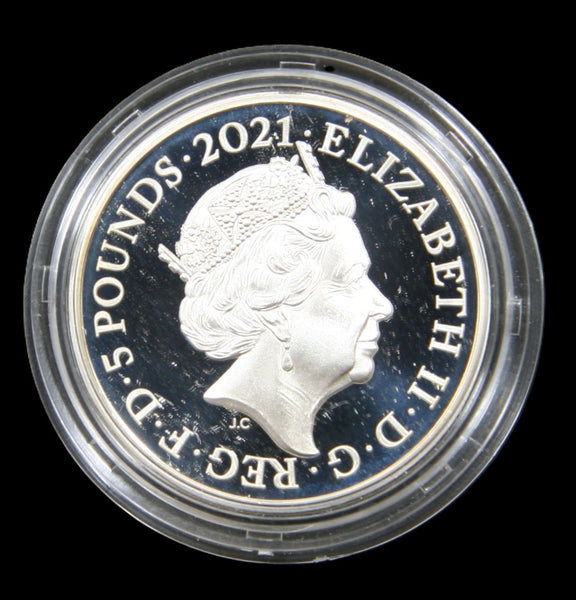 Elizabeth II. Silver Proof 5 Pounds. 2021.
