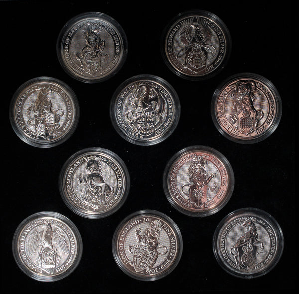 Elizabeth II. The queens beasts, set of 10, 2 ounce silver coins