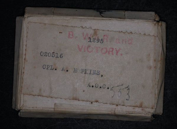 WW1. Pair. Hopkins. R.A.O.C. Box & paperwork