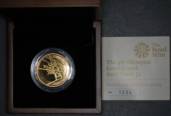 Elizabeth II. Proof gold two Pounds. 4th Olympiad centenary 2008.