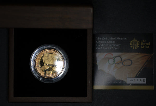 Elizabeth II. Proof gold two Pounds. Olympic handover version. 2008