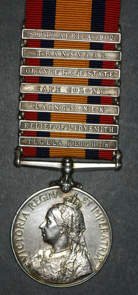 Queens South Africa medal. 7 clasps. Spires. 2nd E Surrey Regt.
