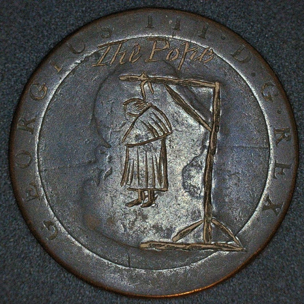 Anti Papal engraved penny. Early 19th c. Political satire.