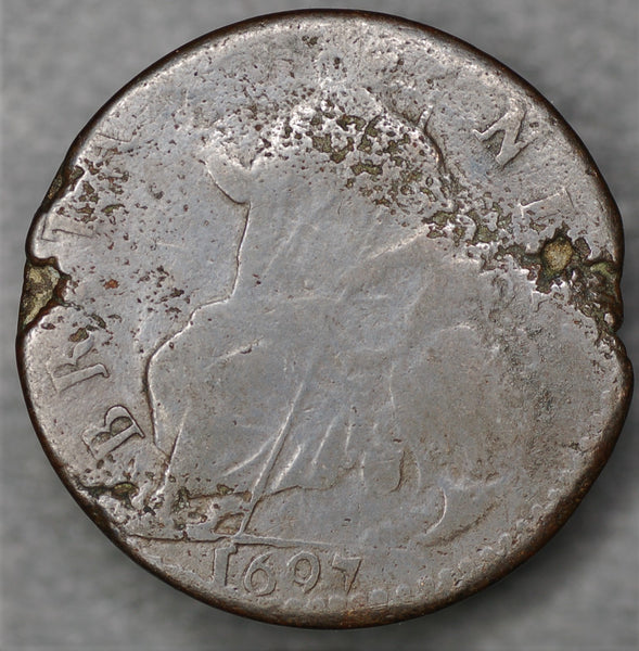 William III. Halfpenny. 1697. No stop after tertius.