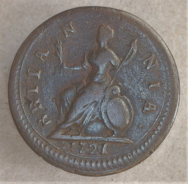 George 1. Farthing. 1721/0 overdate.