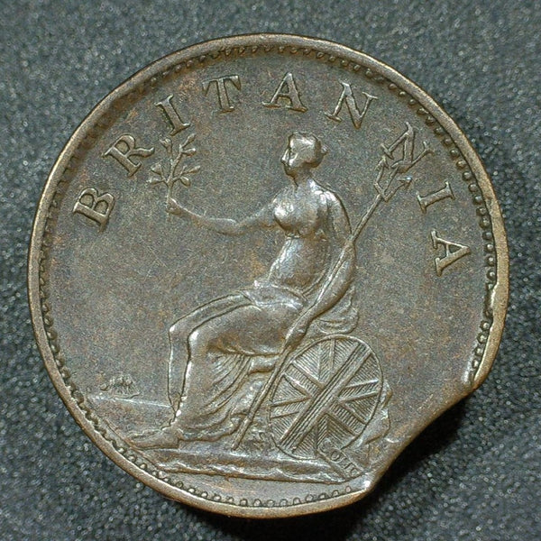 George III. Farthing. 1806. Mint error, clipped planchet.