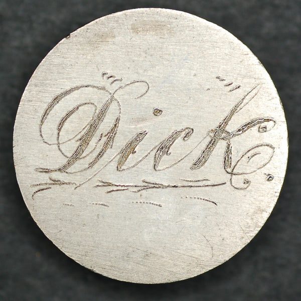 Engraved love token. 'Dick' on an Edward VII threepence