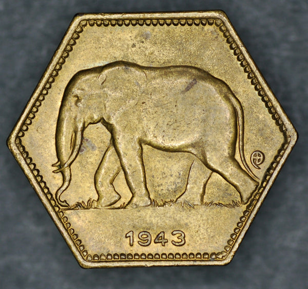 Belgian Congo. 2 Francs. 1943