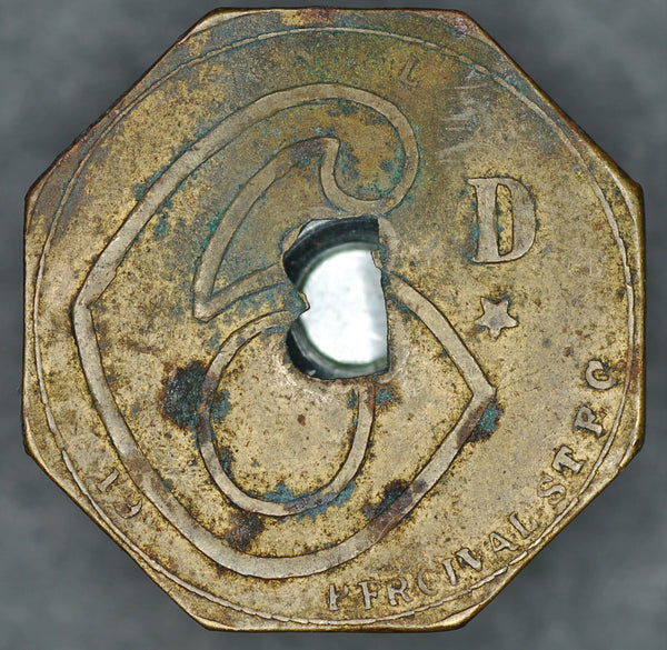 Spitalfields Market 6d token. W. Bruce