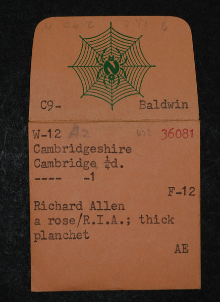 Cambridge, Rose Taverne, Richard Allen, Farthing, undated. Ex Norweb collection.