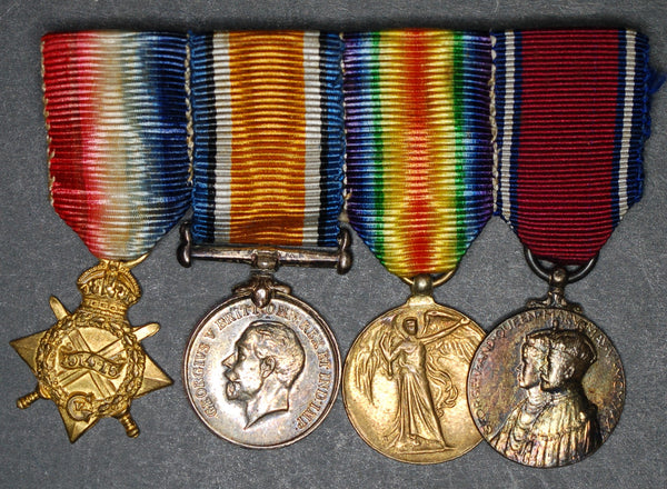 Miniatures. WW1 trio and George V Jubilee medal.