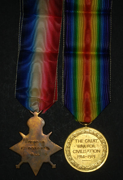 WW1. 1914-15 star & victory medal. Adcock. A.S.C. Casualty