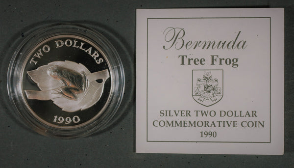 BERMUDA 2 Dollars 1990 Tree Frog WWF silver Proof