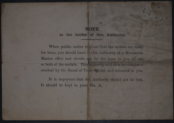 WW1. Mercantile Marine pair & certificate. Ellis.