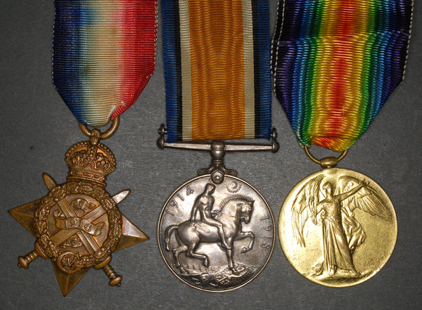 WW1 1914 star and bar trio. Wilks. Royal Inniskilling Fusiliers. KIA Battle of Festubert