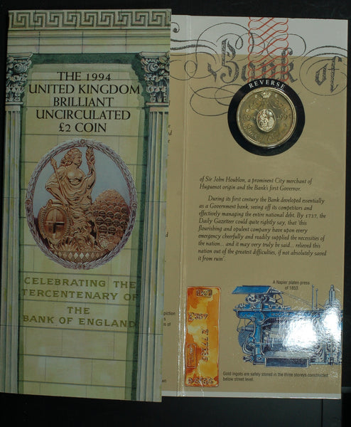 Elizabeth II Royal Mint 2 pounds. 1994 Bank of England tercentenary.