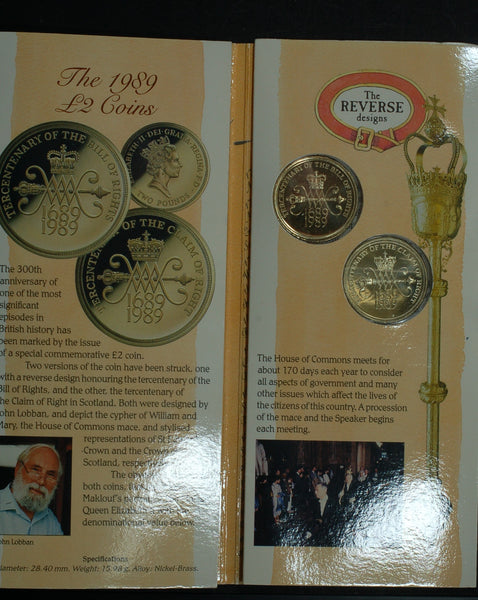 Elizabeth II Royal Mint 2 pounds. 1989 Bill & Claim of rights.