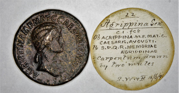 Agrippina senior. Sestertius. AD33.  Carpentum type.