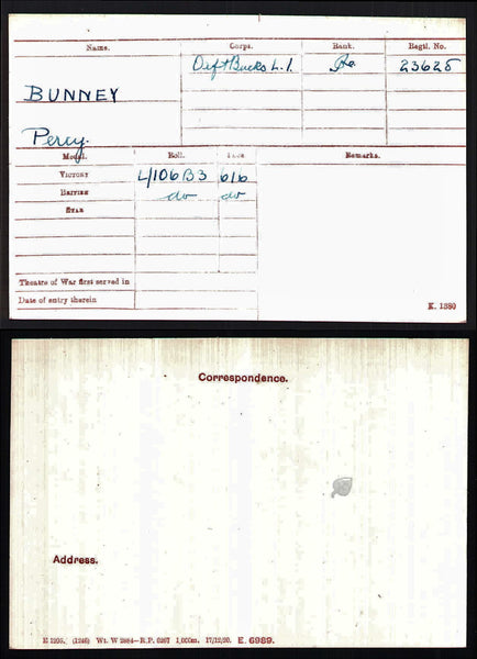WW1 pair. Bunney. Oxf & Bucks L.I. P.O.W.
