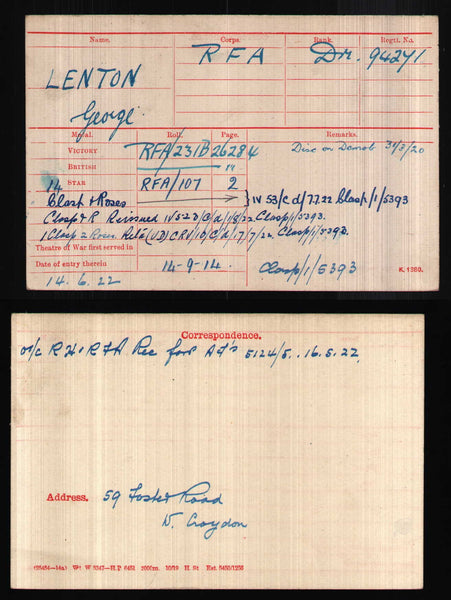 WW1 1914 'Mons' Trio. Lenton. RFA.
