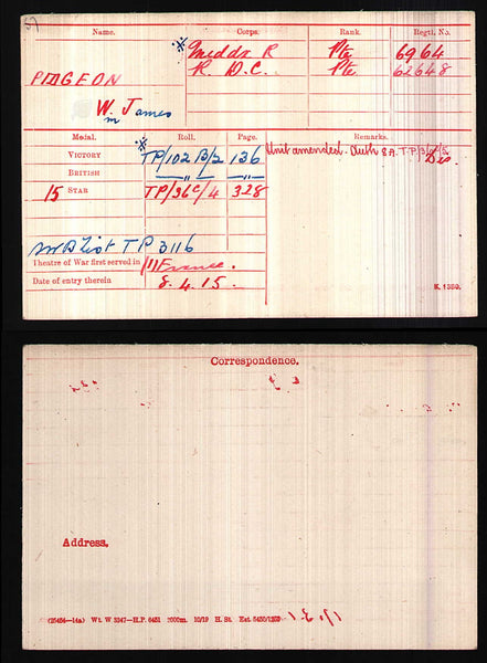 WW1 Trio. Pidgeon. Middlesex Regiment.