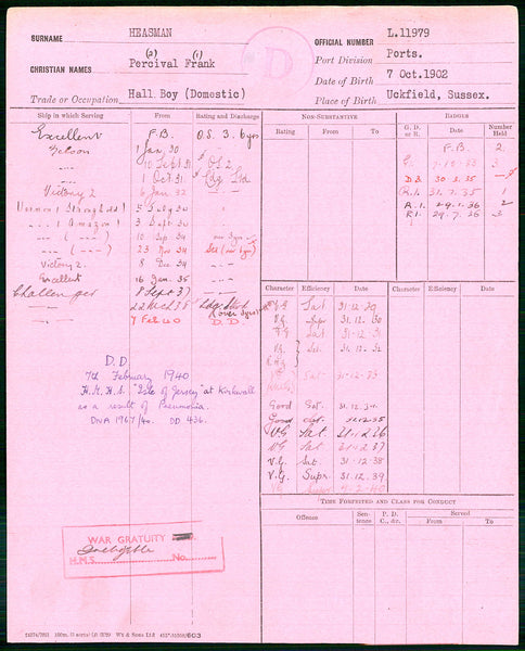 WW2 group of 3. Heasman. R.N. Died in service.