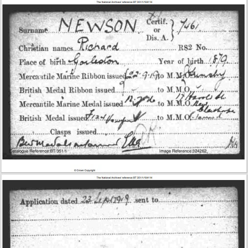 WW1. Mercantile Marine medal. Richard Newson
